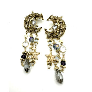 Gold tone dragon fairy dangle earrings fairycore witchycore fantasy